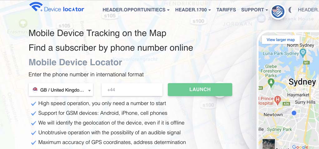Application for searching and finding phones on maps | Device-Locator